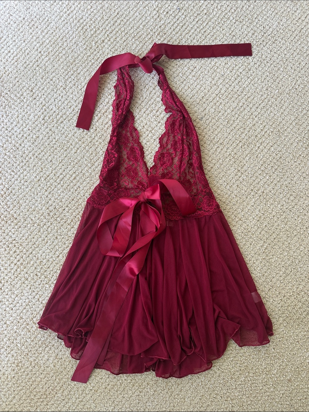 Avid love Red Lace Halter Babydoll Nightie with Satin Tie size L